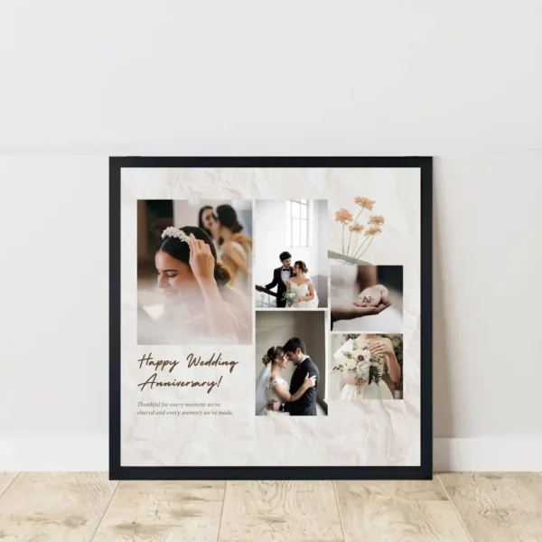 wedding anniversary photo frame on floor