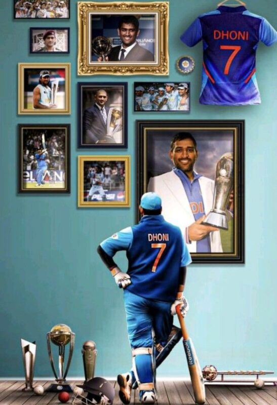dhoni winning trophy metal poster