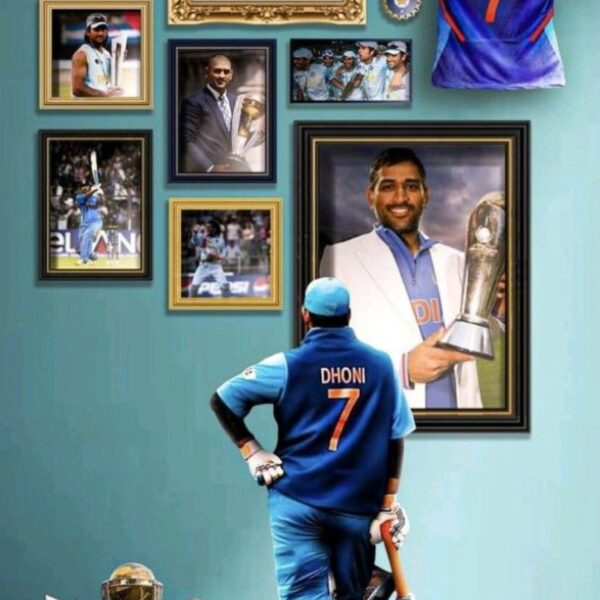 dhoni winning trophy metal poster