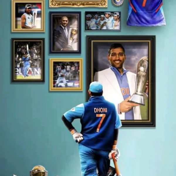 Dhoni Winning Trophy Metal Poster - Image 2