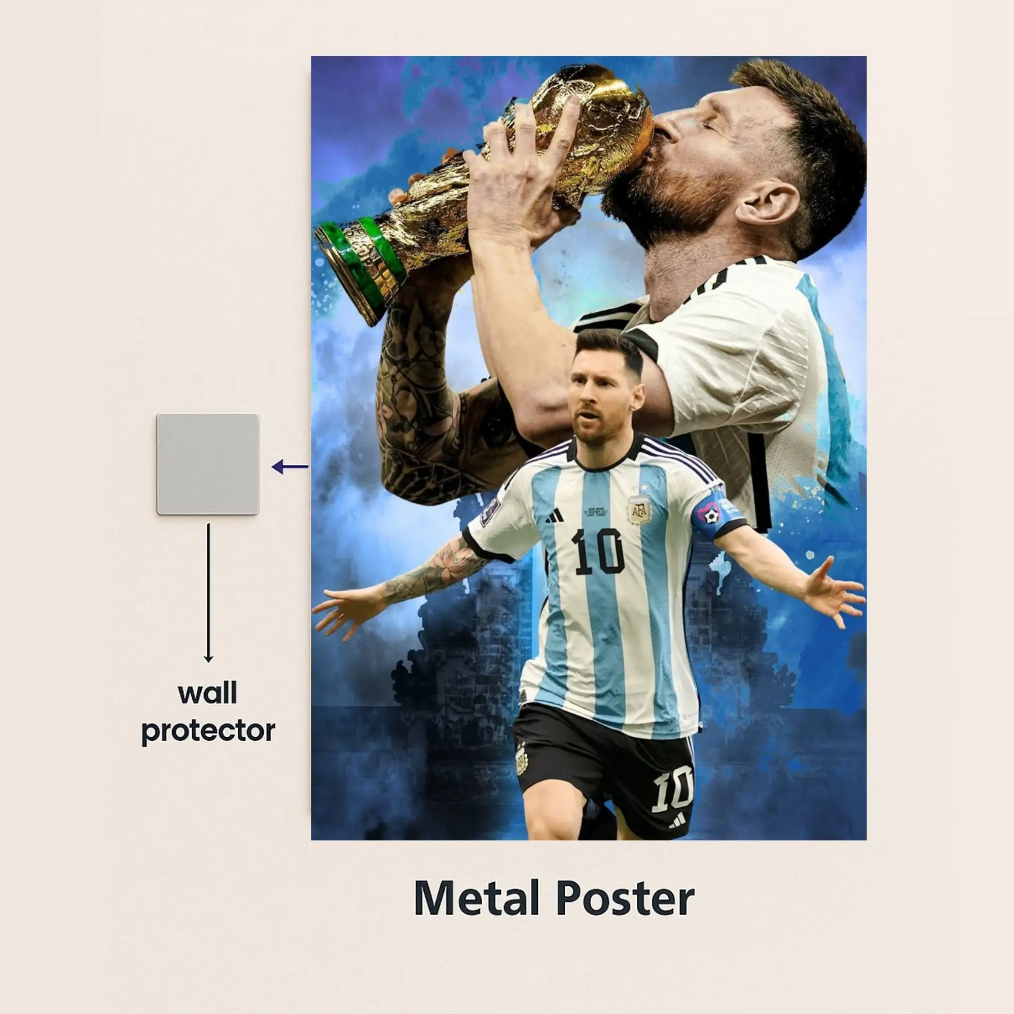lionel messi football metal poster with wall protector