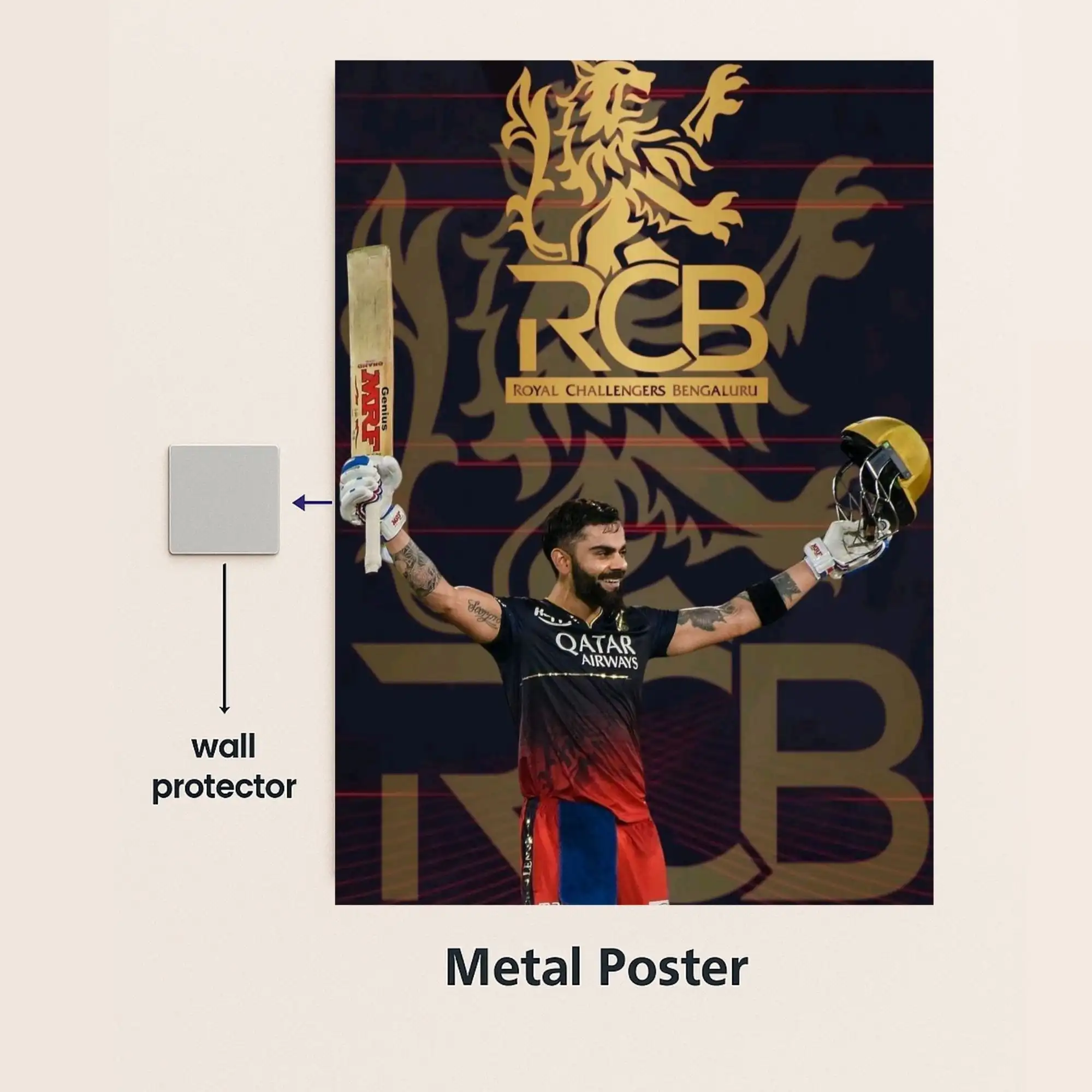 rcb virat kohli metal poster with wall protector