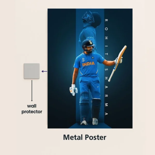 rohit sharma metal poster with wall protector