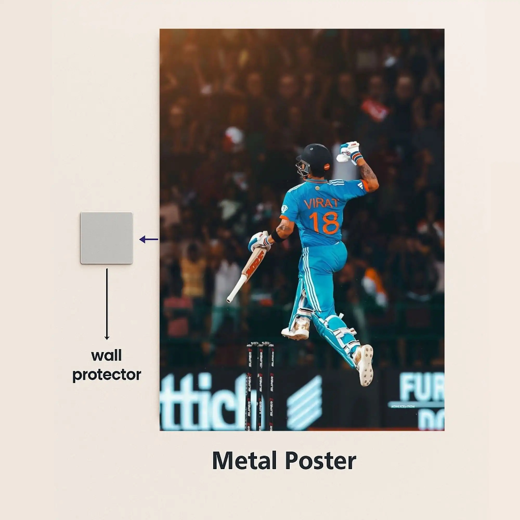 virat kohli celebrate win metal poster with wall protector