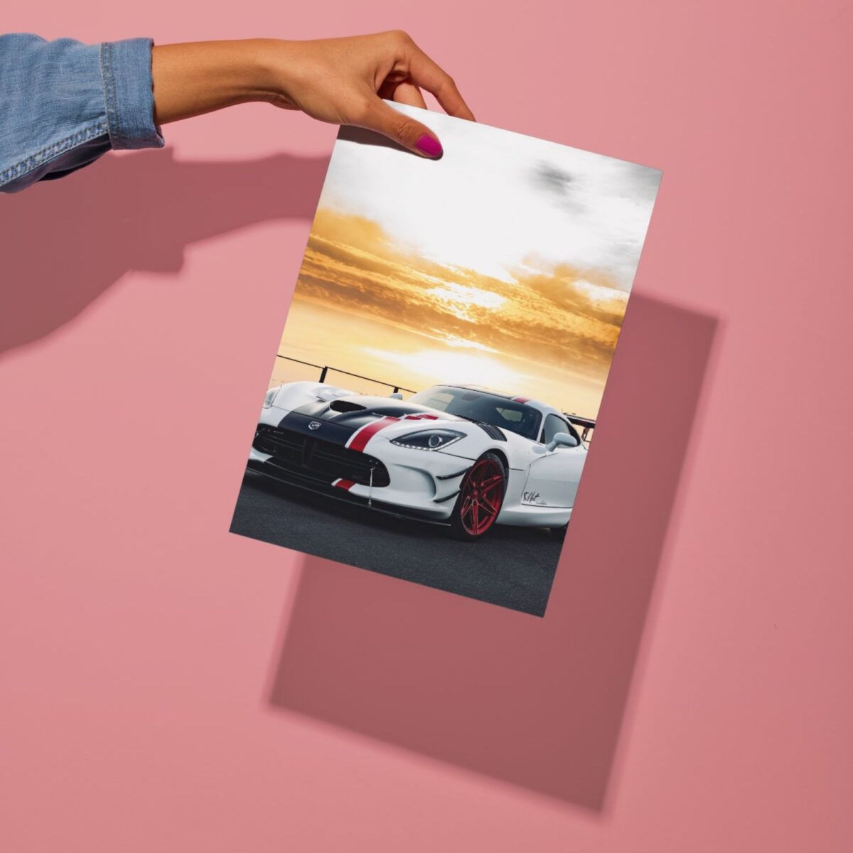 white sports car metal poster preview