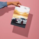 white sports car metal poster preview
