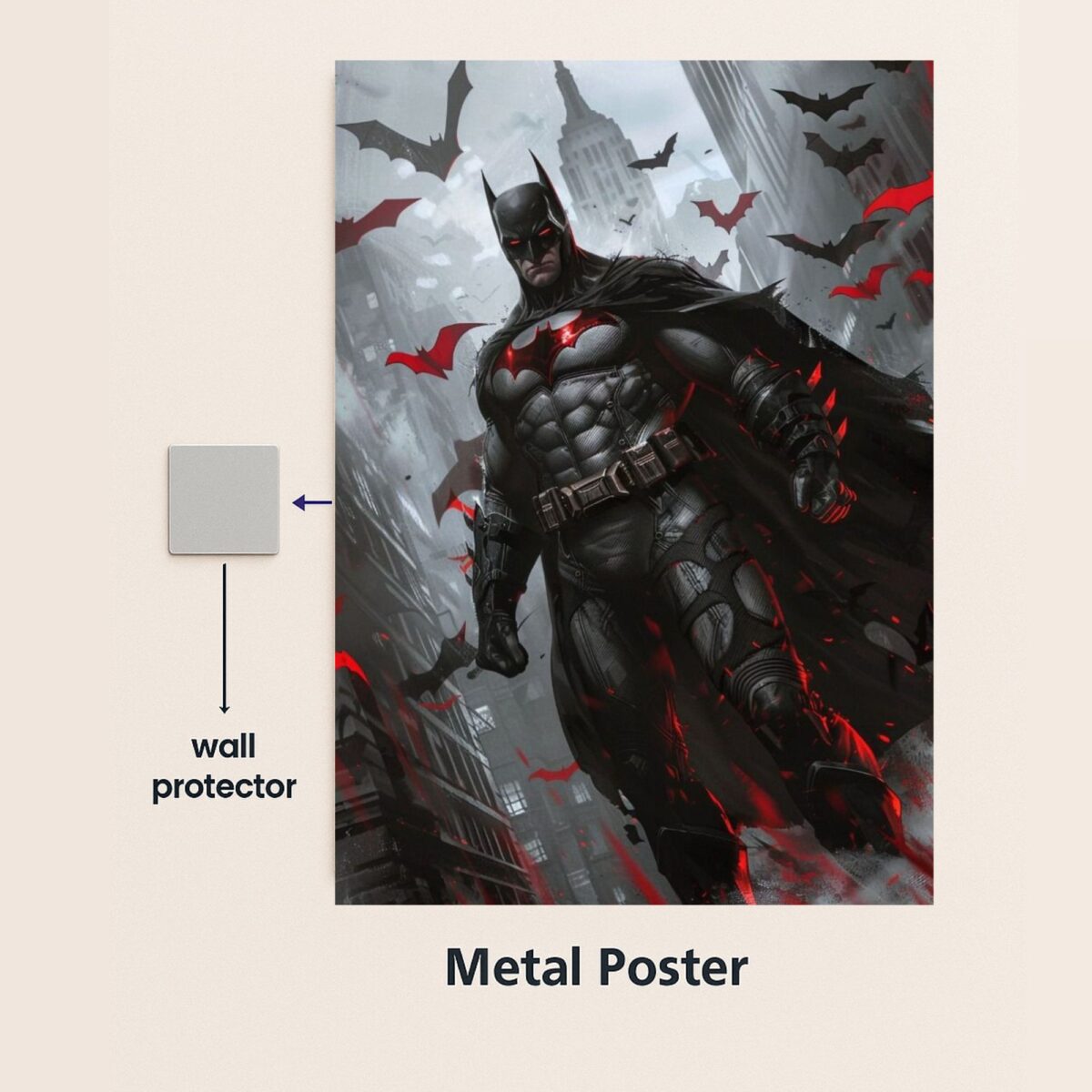 batman red metal poster with wall protector