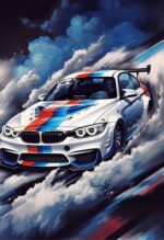 bmw racing car metal poster