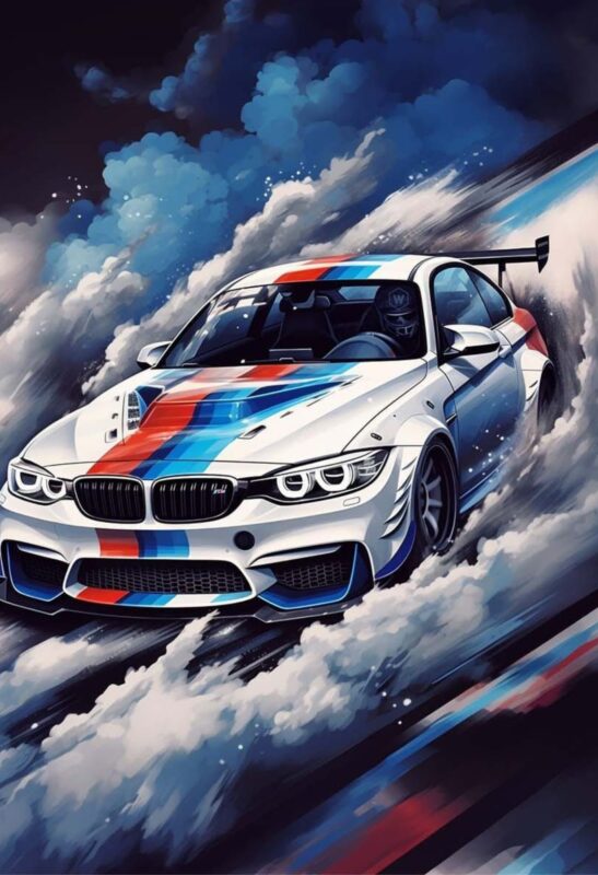 bmw racing car metal poster