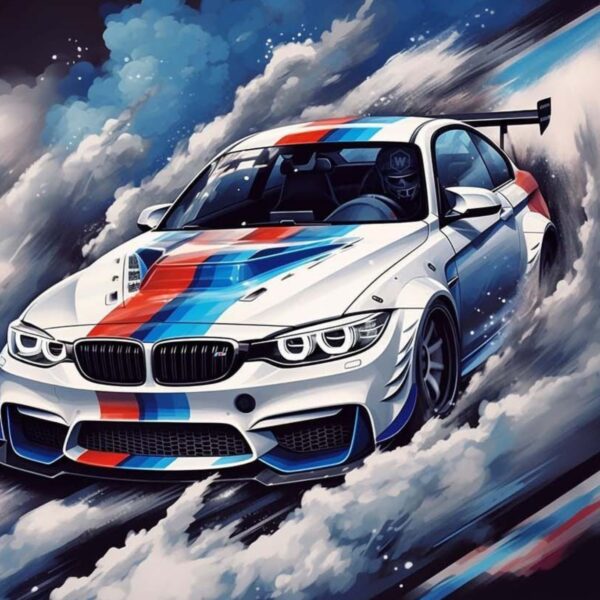 bmw racing car metal poster