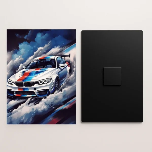bmw racing car metal poster front and back preview