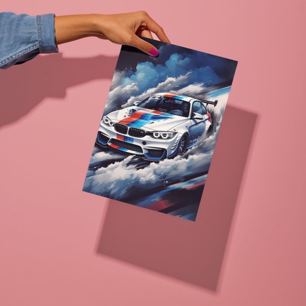bmw racing car metal poster preview