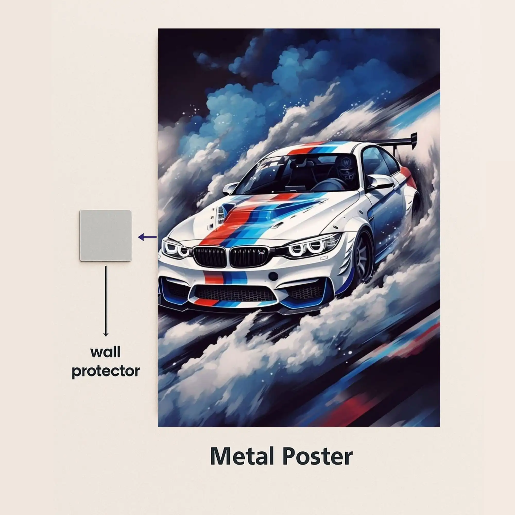 bmw racing car metal poster with wall protector