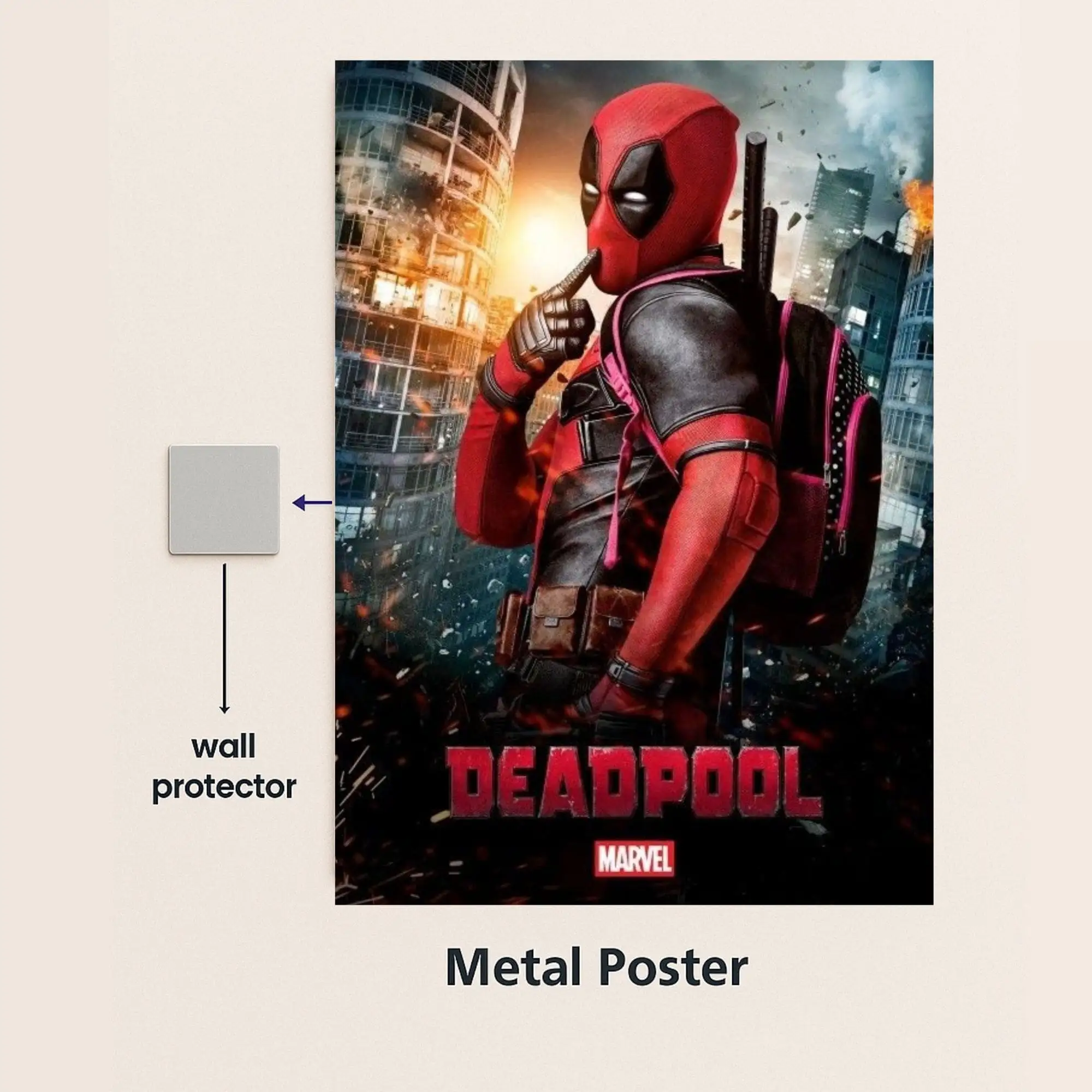 deadpool movie metal poster with wall protector
