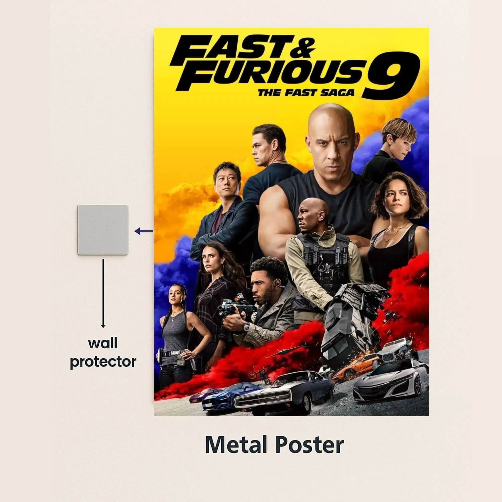 fast and furious movie metal poster with wall protector