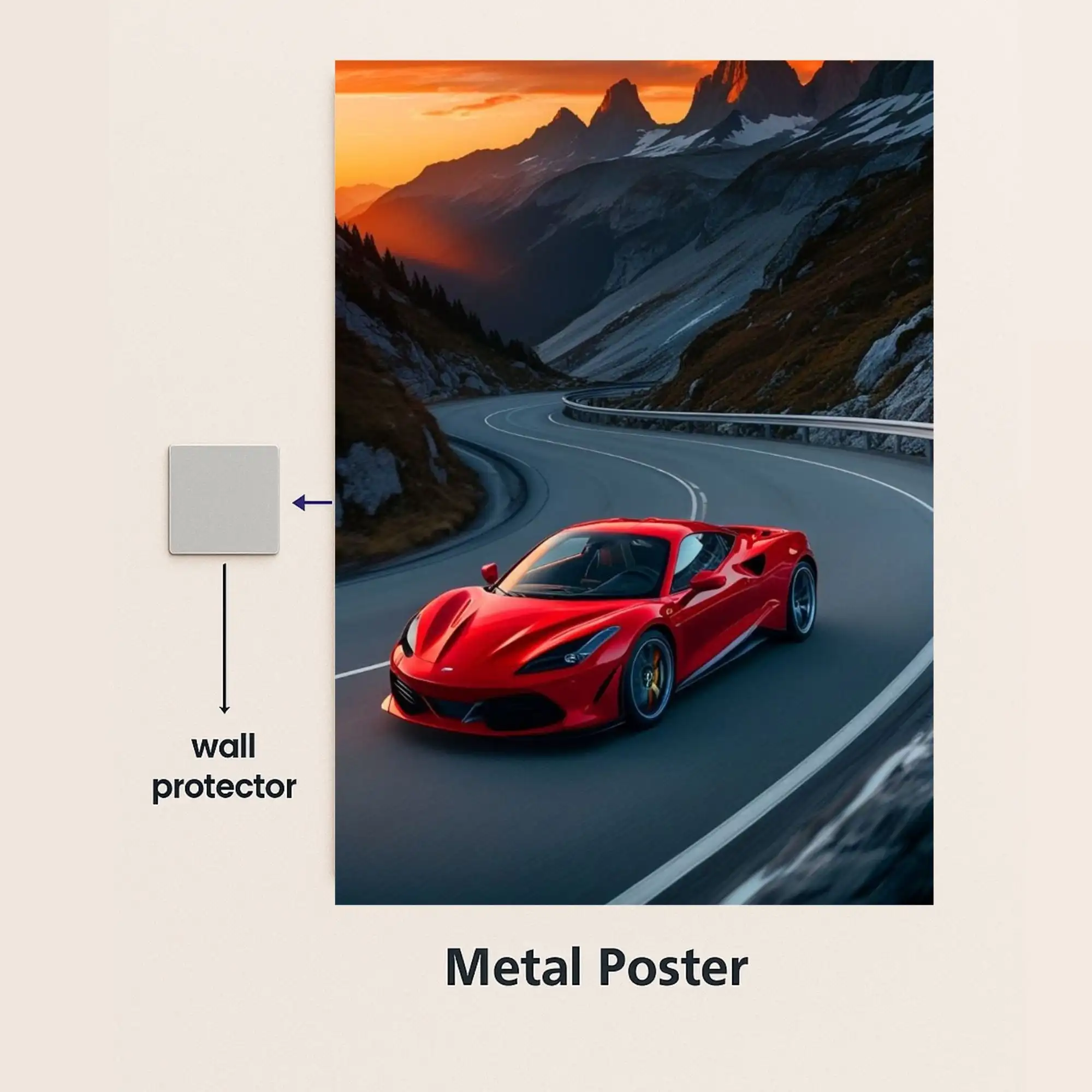 ferrari f8 sports car metal poster with wall protector