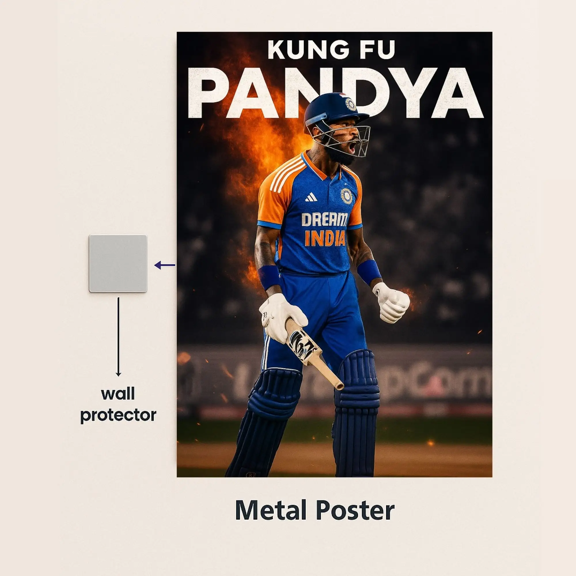 hardik pandya metal poster with wall protector