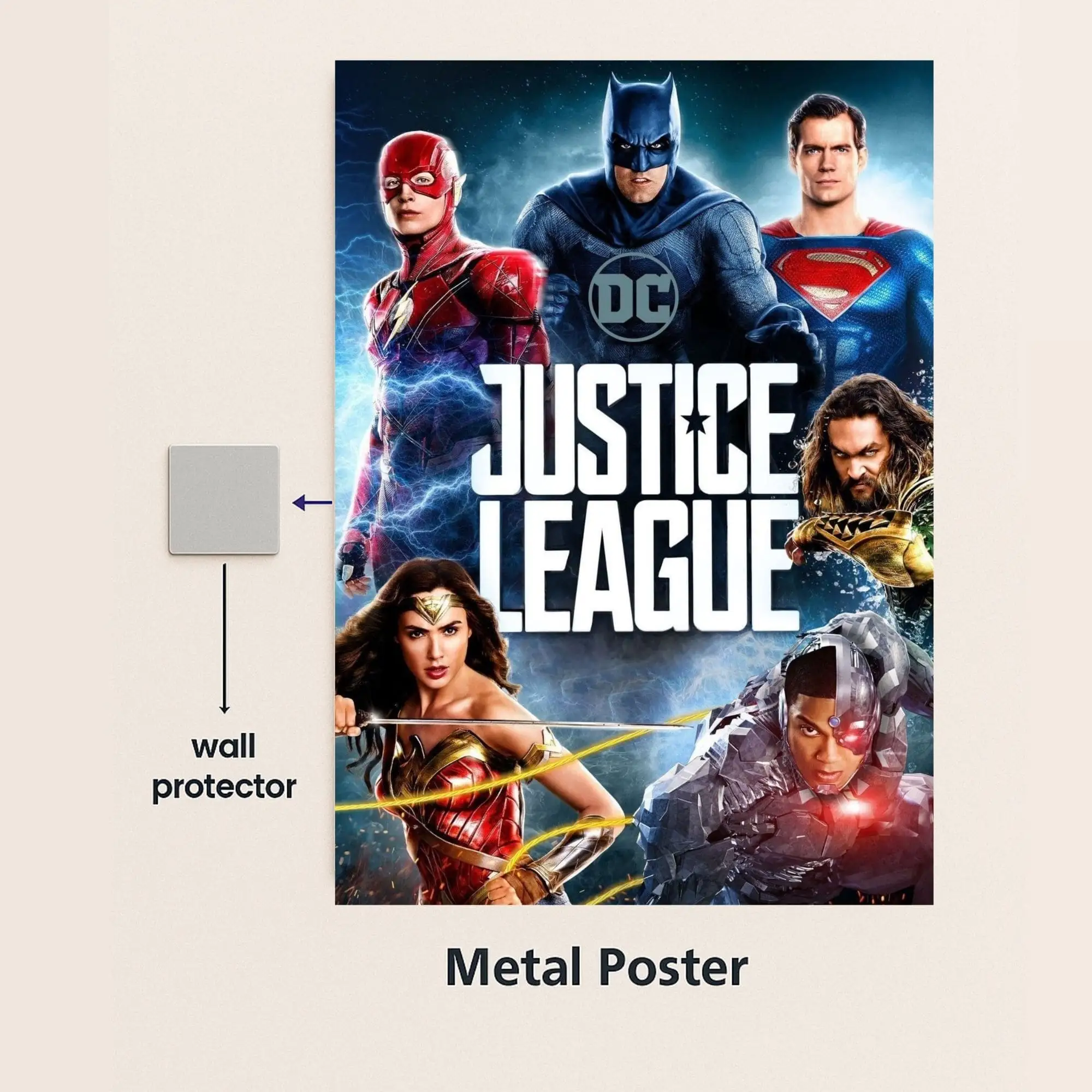justice league movie metal poster with wall protector