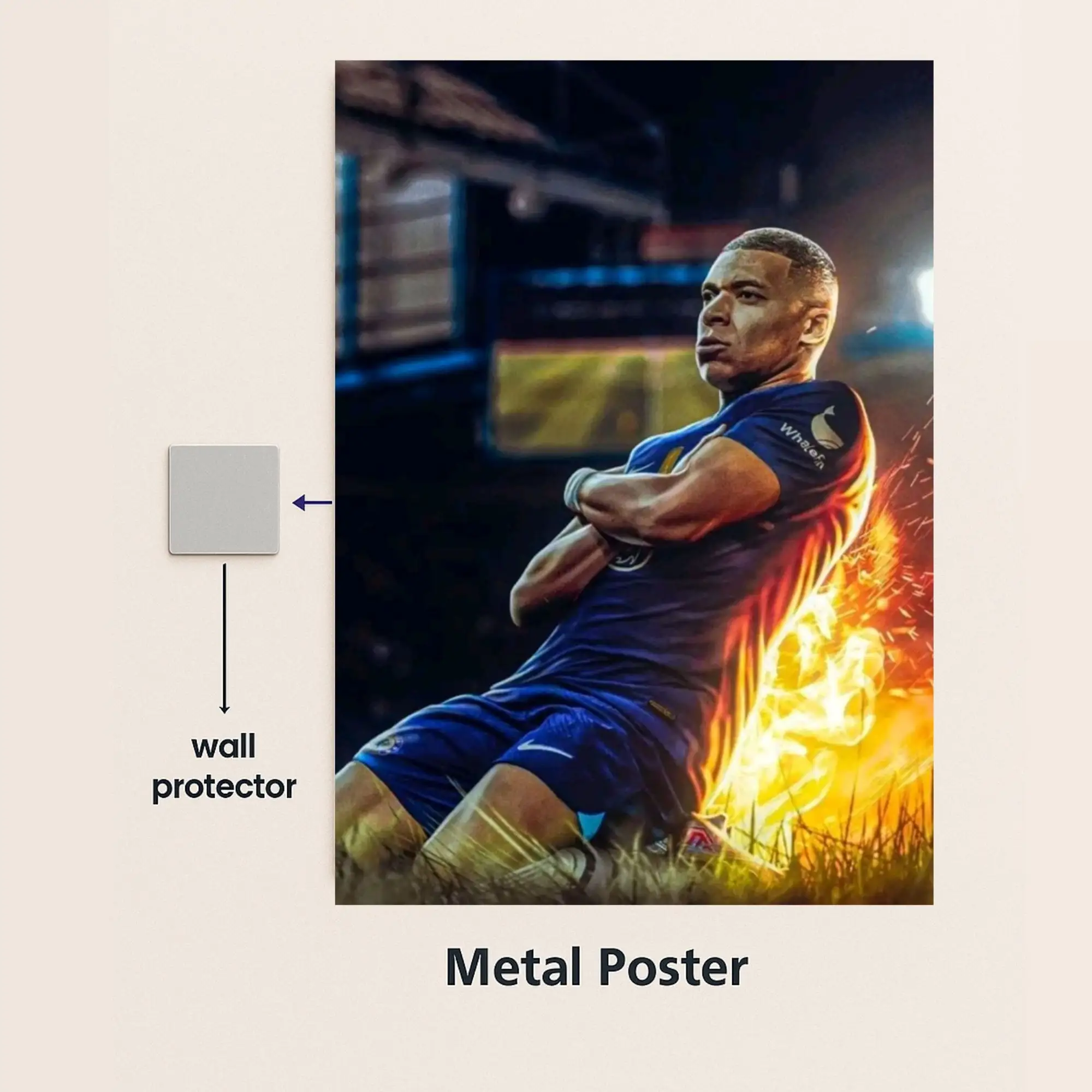 kylian mbappe metal poster with wall protector