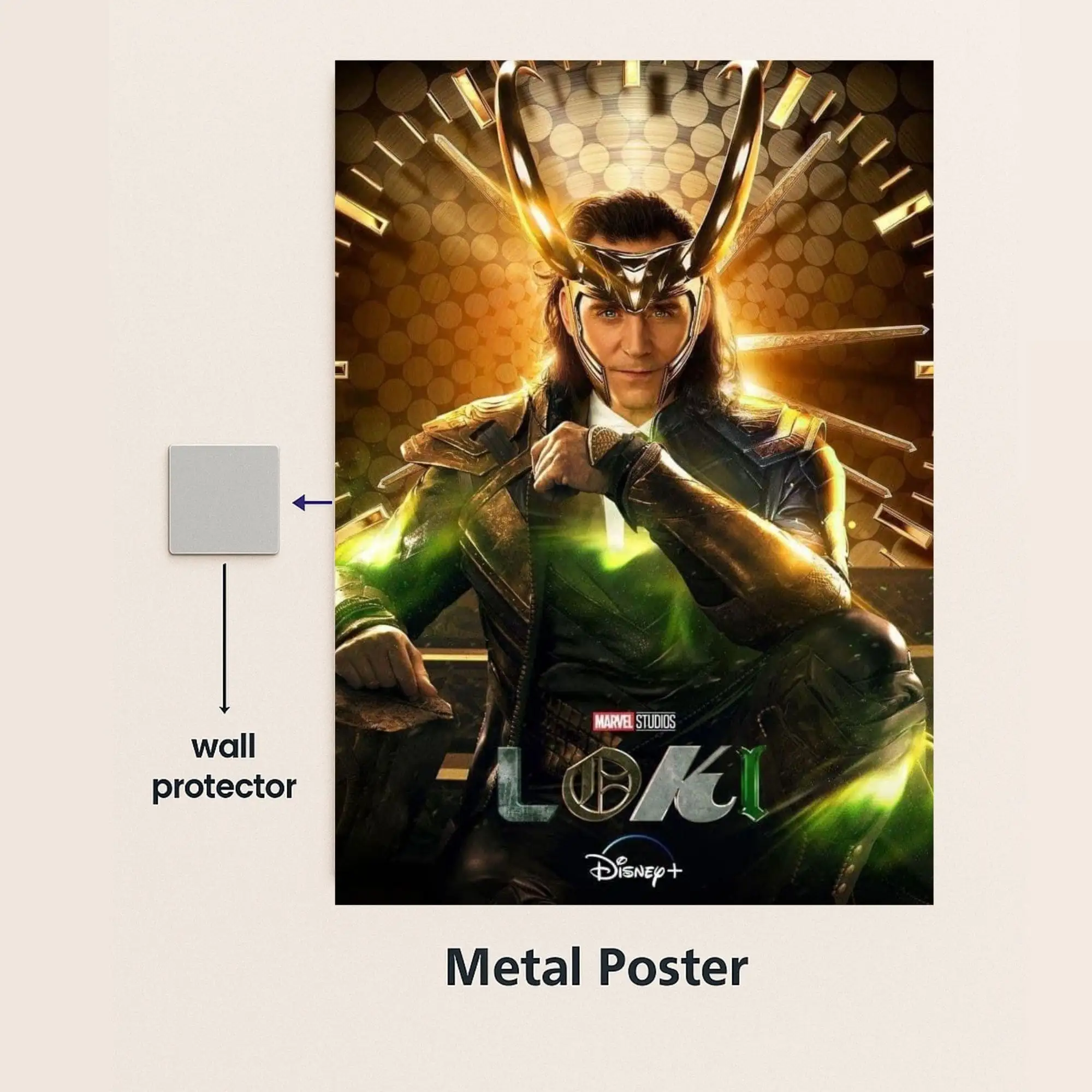 loki metal poster with wall protector