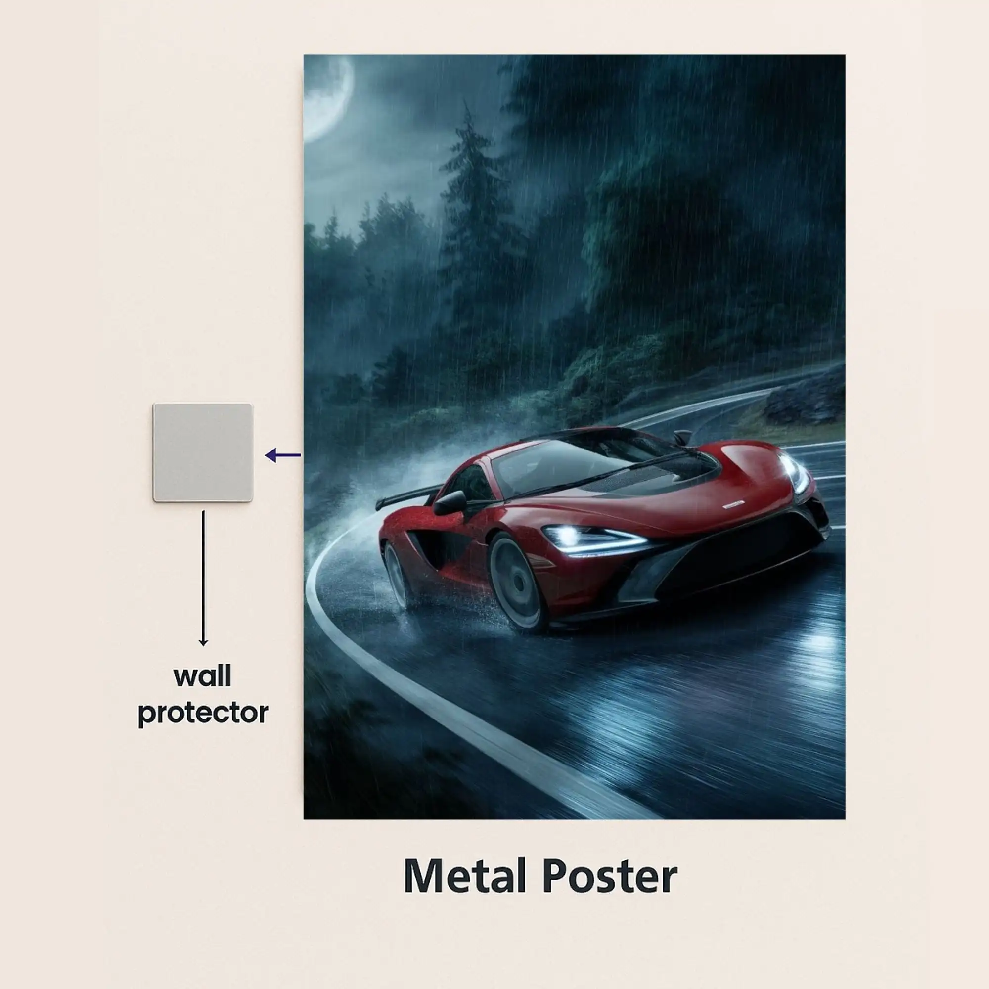 mclaren 765lt supercar metal poster with wall protector