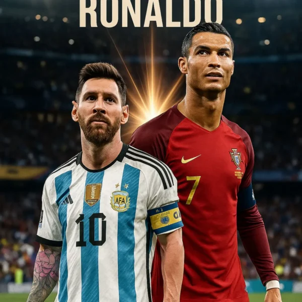 messi and ronaldo metal poster