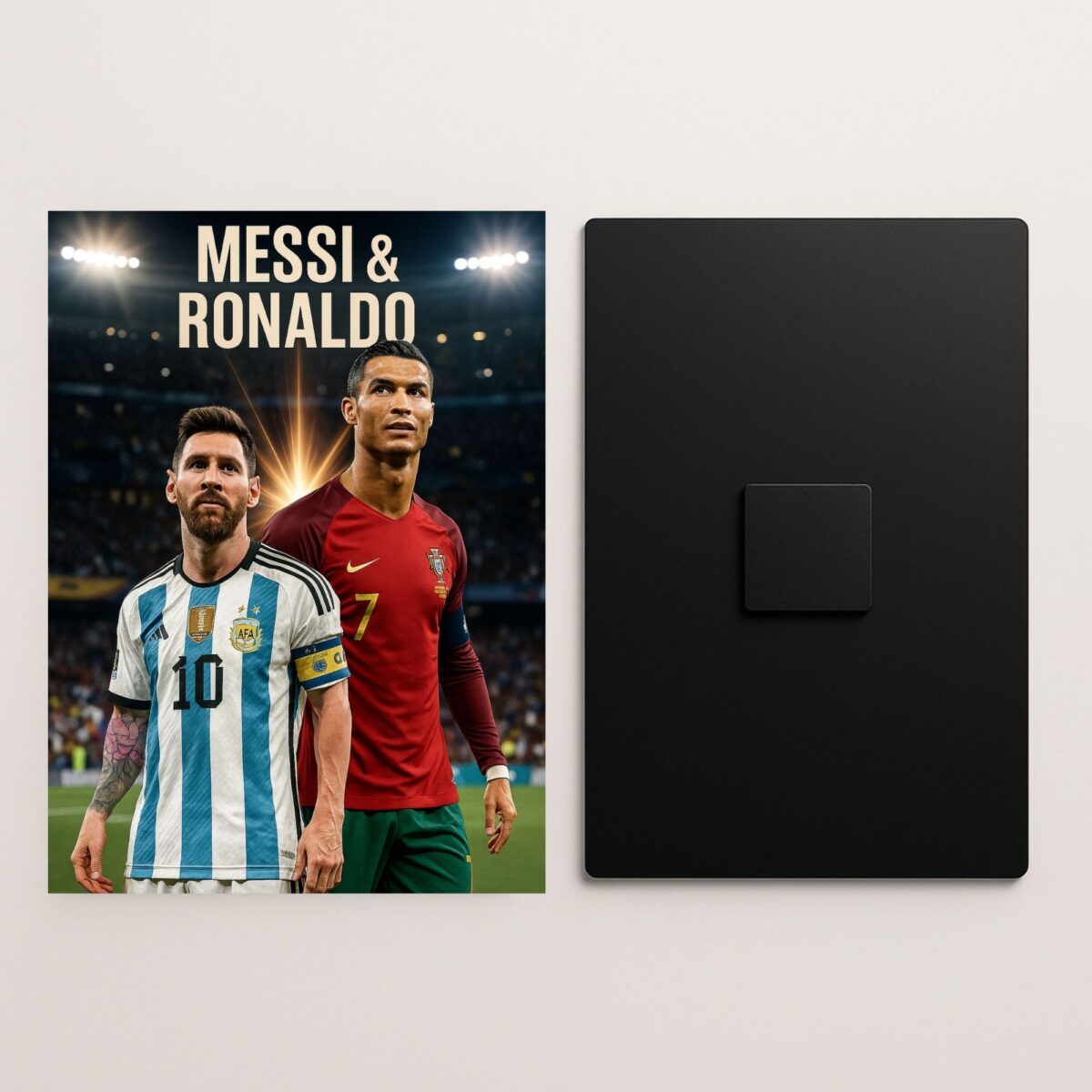 messi and ronaldo metal poster front and back preview