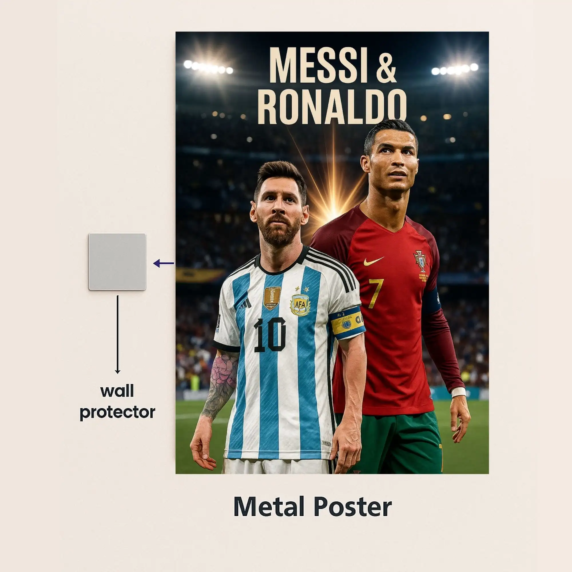 messi and ronaldo metal poster front and back preview