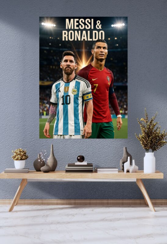 messi and ronaldo metal poster mockup