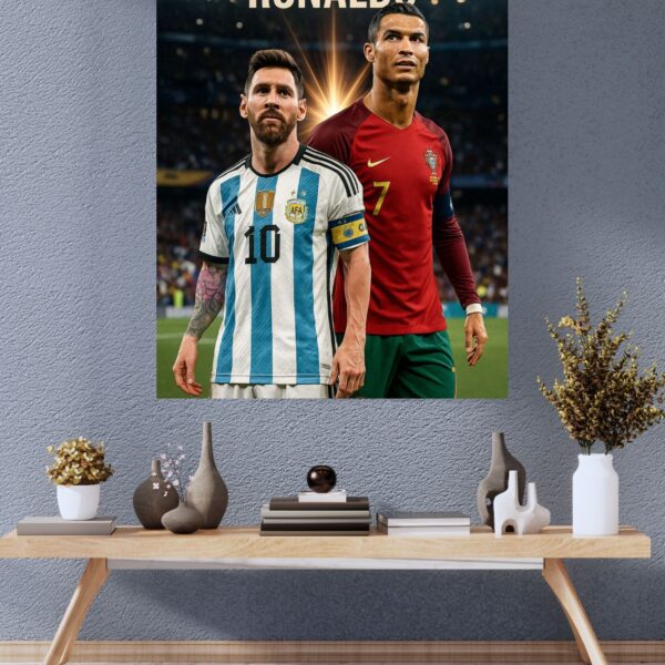 messi and ronaldo metal poster mockup