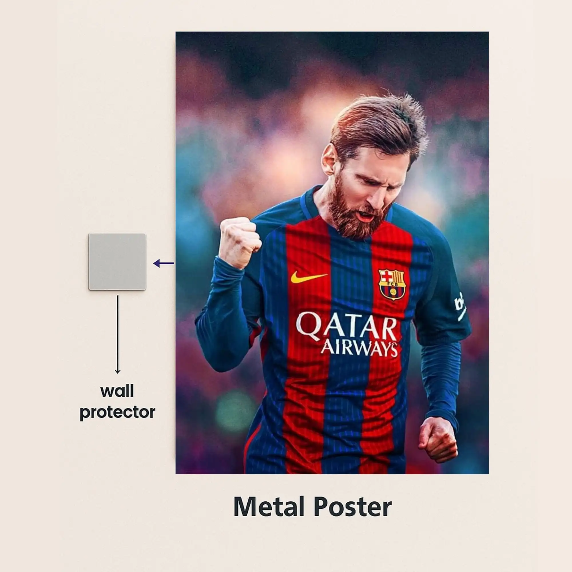 messi barcelona football metal poster with wall protector