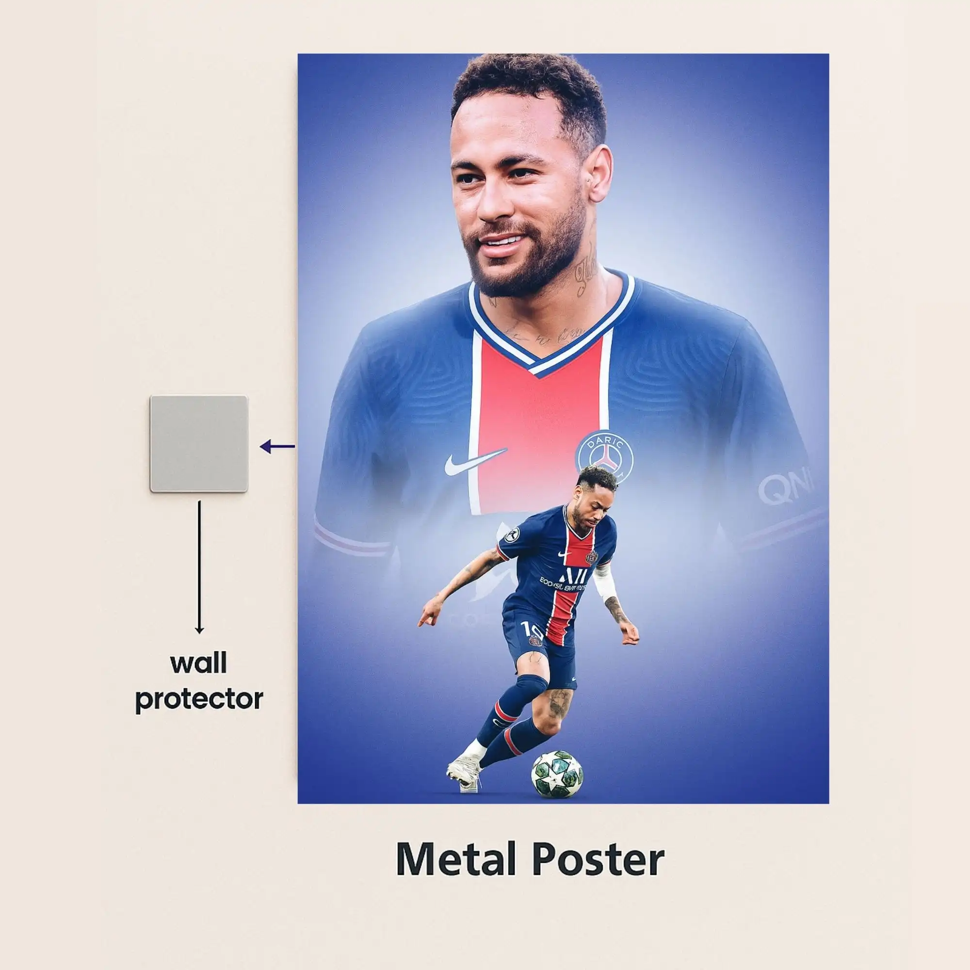 neymar jr metal poster with wall protector