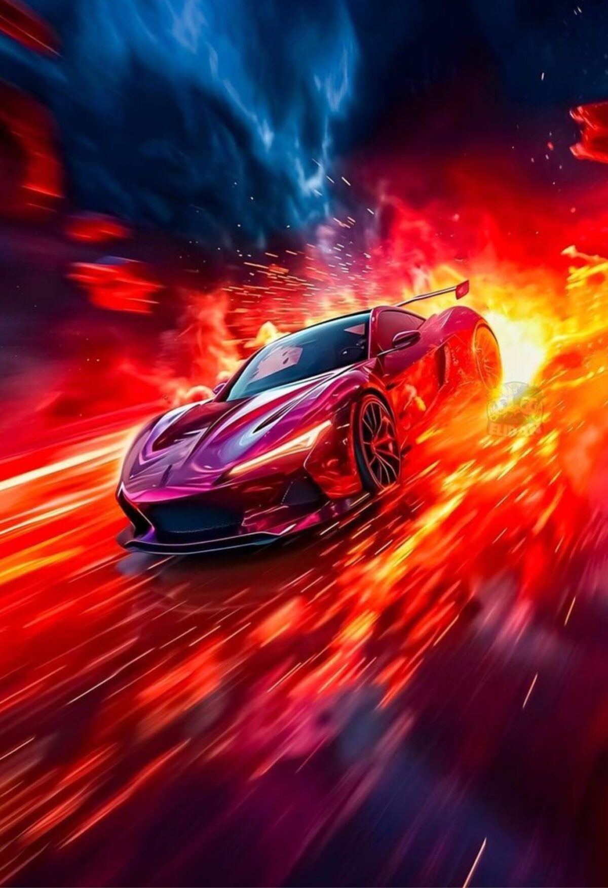 red sports car metal poster