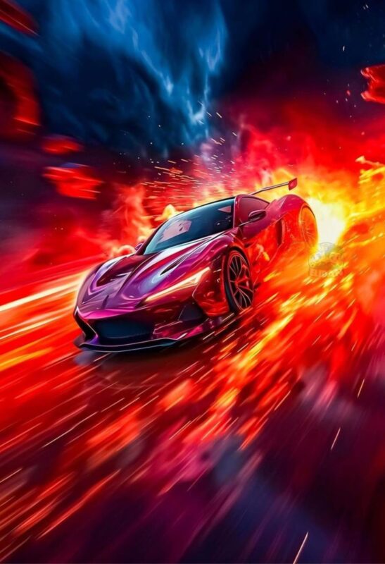 red sports car metal poster