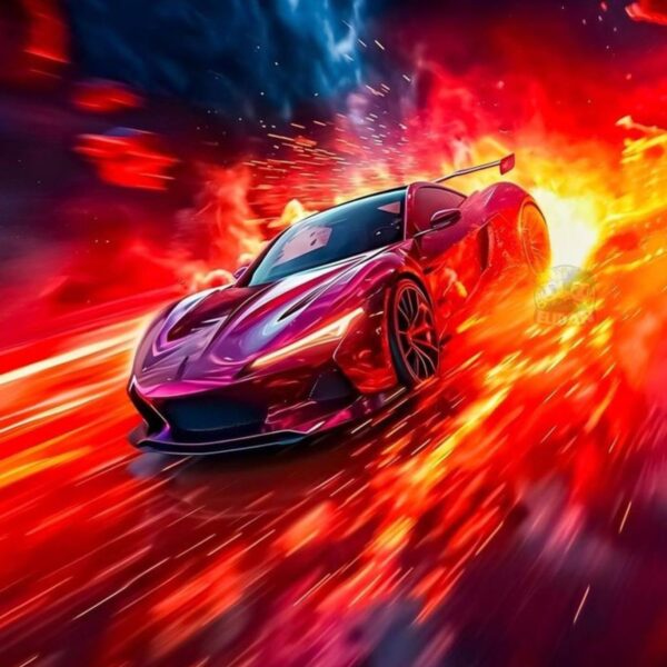 red sports car metal poster