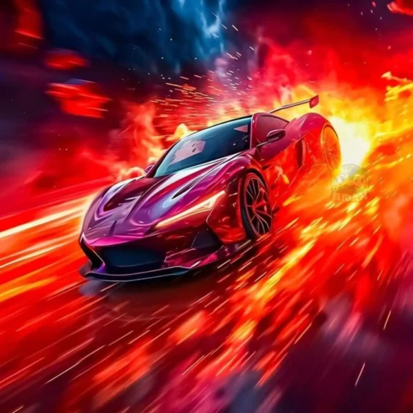 red sports car metal poster