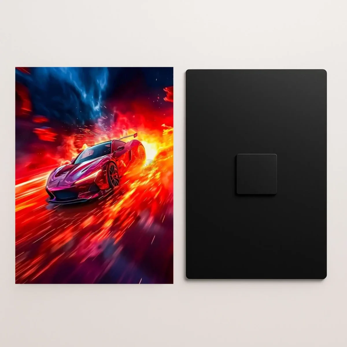 red sports car metal poster front and back preview