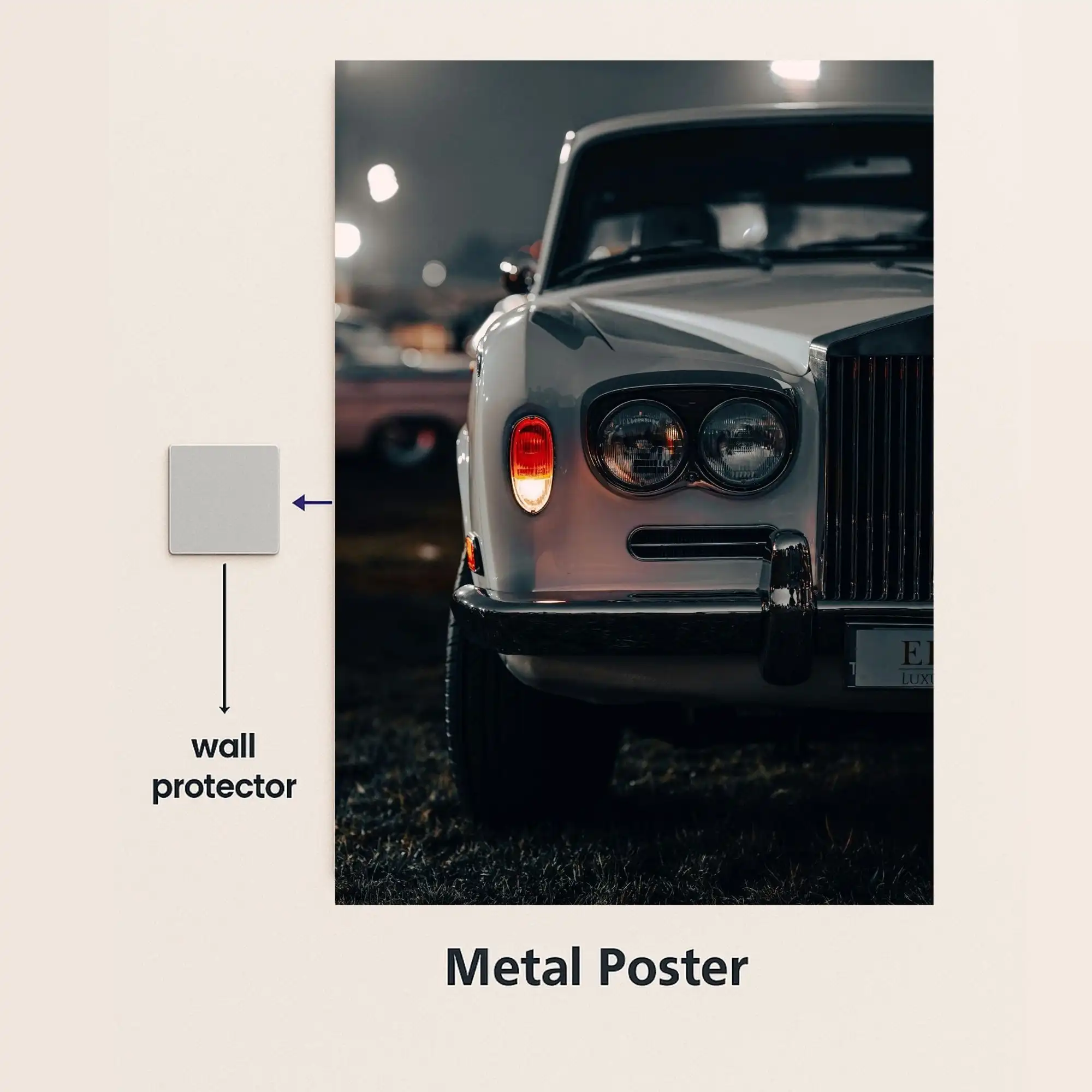 rolls royce silver shadow car metal poster with wall protector