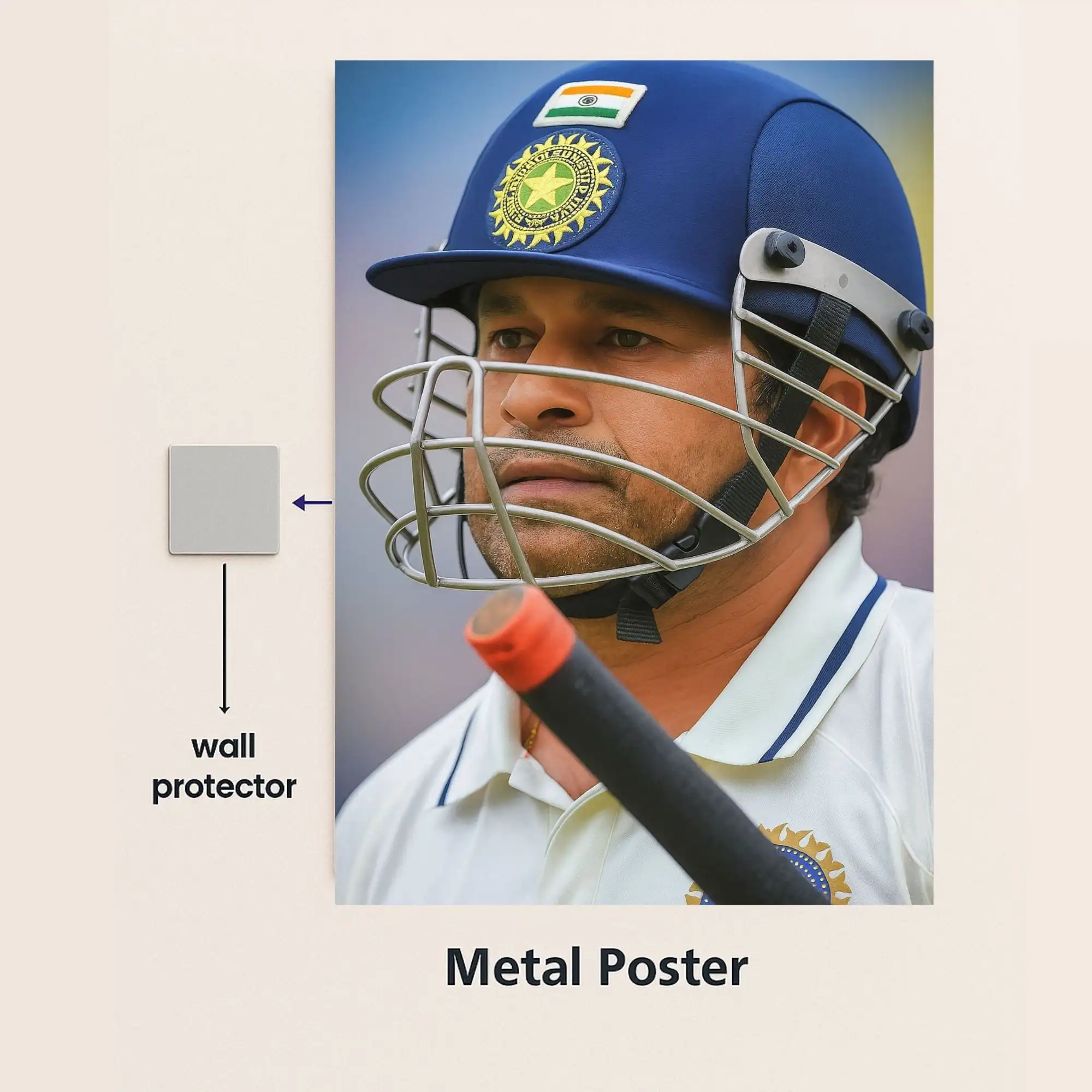 sachin tendulkar metal poster with wall protector