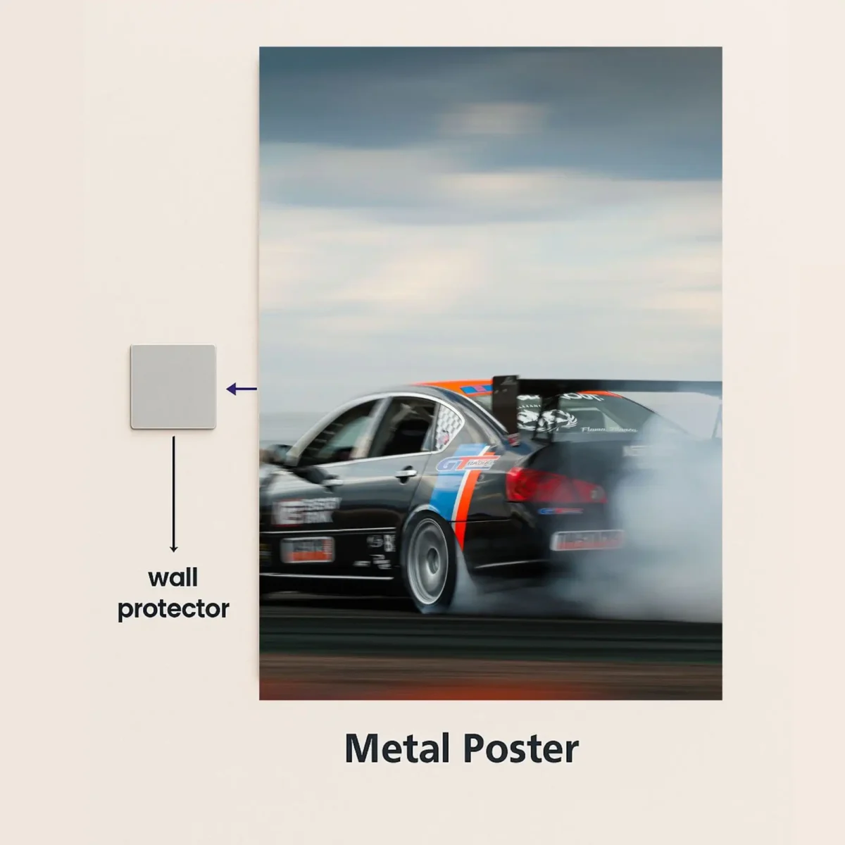sport car drift metal poster with wall protector