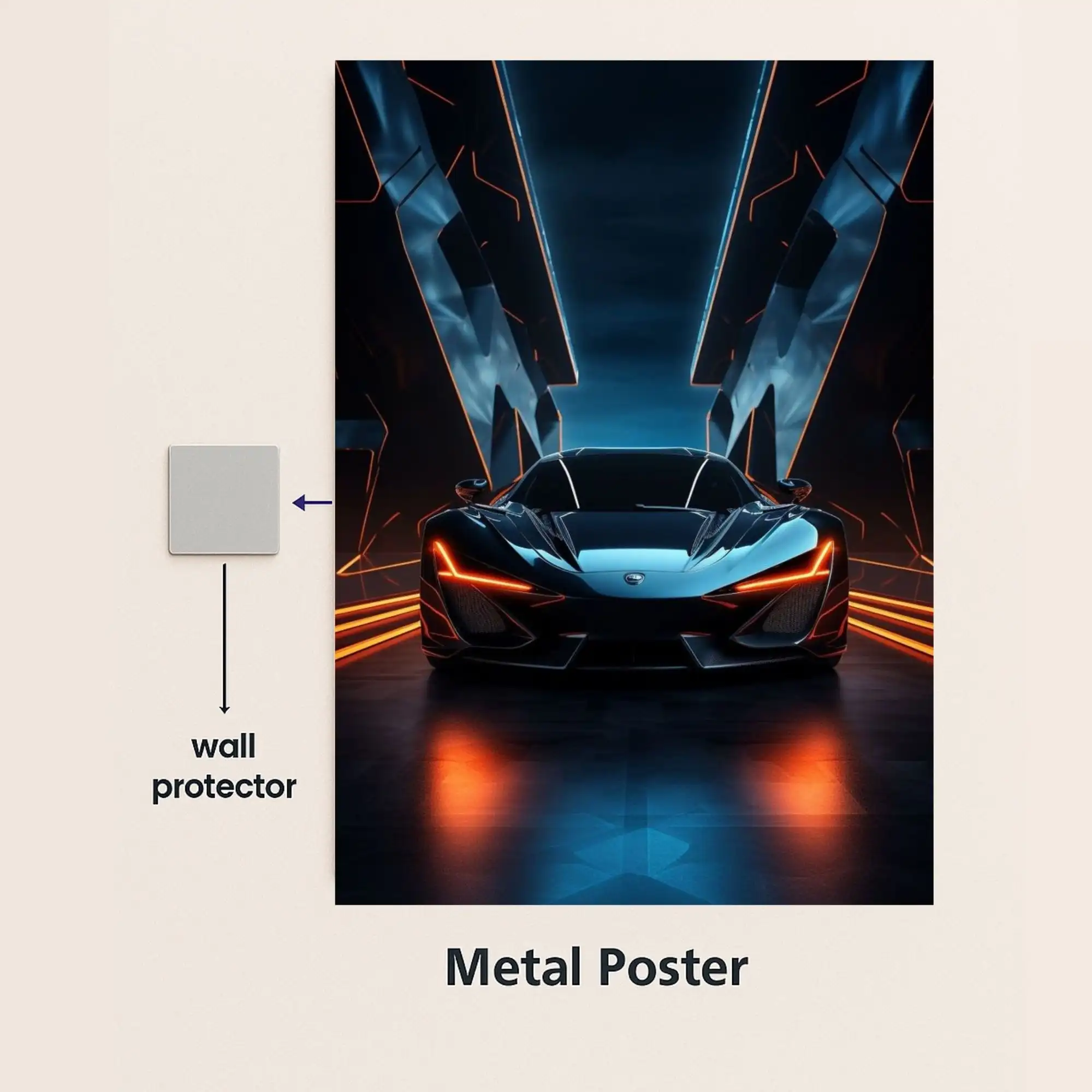 sports car metal poster with wall protector