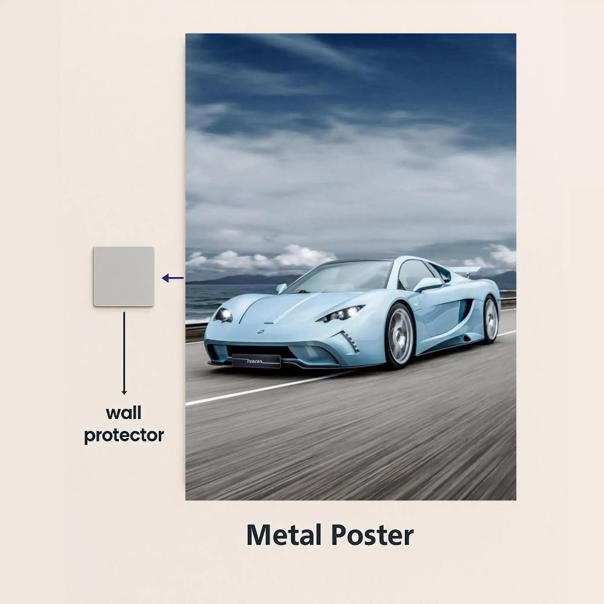 vencer sarthe supercar metal poster with wall protector