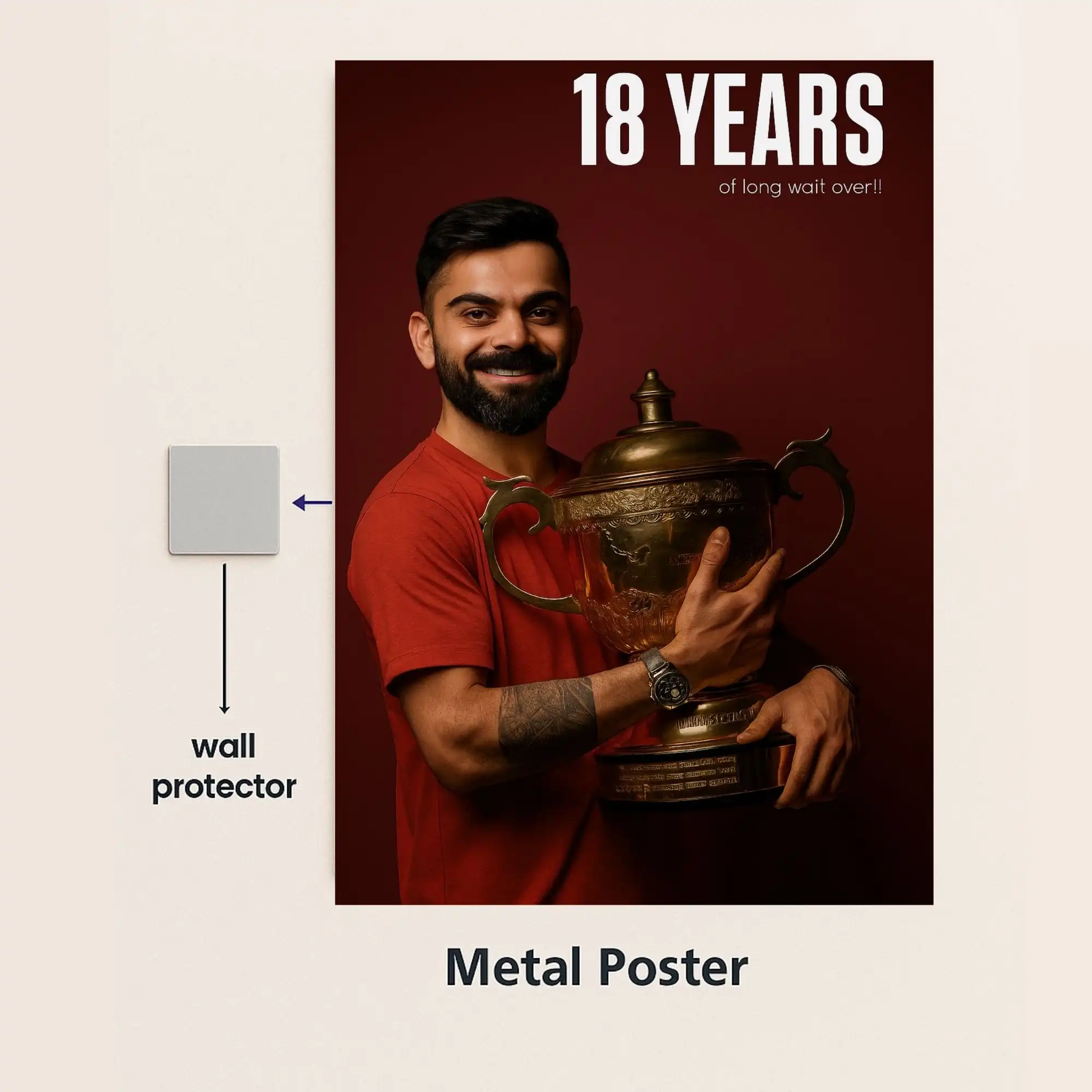virat kohli rcb ipl trophy metal poster with wall protector