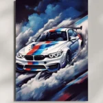 wall mounted bmw racing car metal poster