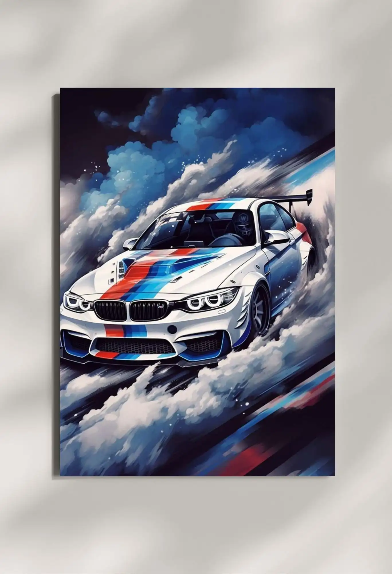 wall mounted bmw racing car metal poster
