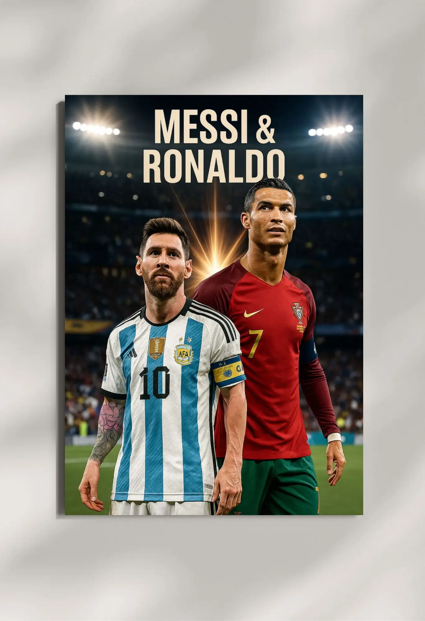 wall mounted messi and ronaldo metal poster