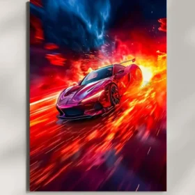 wall mounted red sports car metal poster