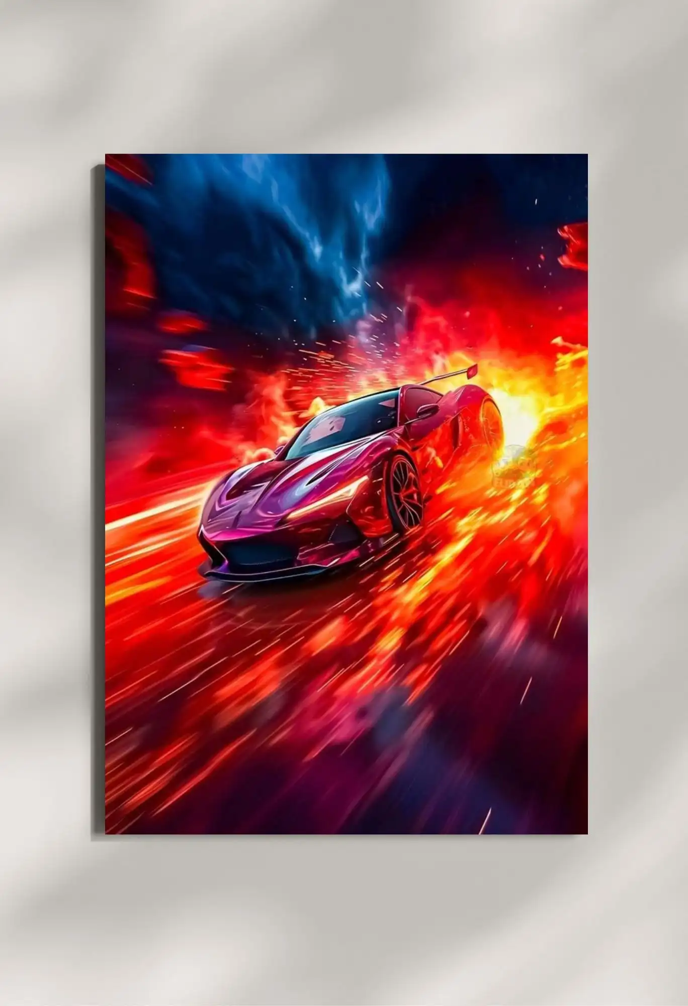 wall mounted red sports car metal poster