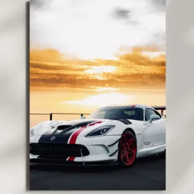 wall mounted white sports car metal poster