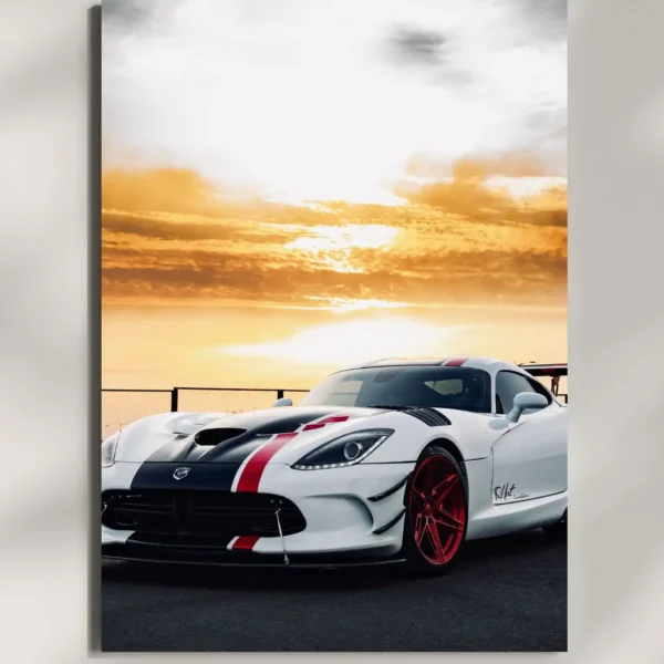 wall mounted white sports car metal poster